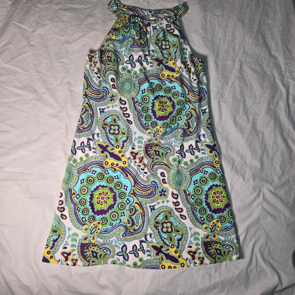 Jude Connally Womens Paisley Medallion Halter Shift Dress Blue Green Large